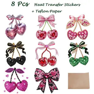 9-Piece DTF Transfer Kit (8 Pieces + 1 Ptfe Paper), Cherry Bow Pattern Heat-Transfer Film for DIY Crafts, Ideal for Festive & Holiday Projects, Teflon Paper