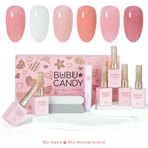 Exclusive to cecypatry 15ML 6PCS Pink & Natural Sheer Jerry Gel Polish Collection With LED Light x1, Rubbing Strips x2 - Hema-Free, Soak-Off Formula, LED/UV Activated, Perfect For Salon-Quality Manicures At Home & Special Occasions,Liquid Gel Nails