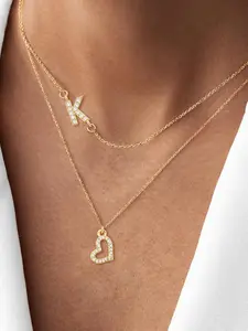 Women's Elegant Stainless Steel Necklace Set, Heart Pendant Design, Layered Chain Style, Perfect Gift for Her, All-Season Wear