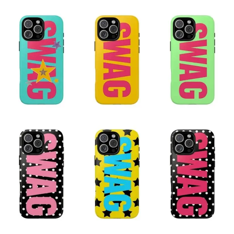 Retro Pop SWAG Custom Plastic Protective Phone Cases - Shockproof Smartphone/Cellphone/Handheld Device Protection, Vibrant Colors, Bold Style, Unisex for iPhone 11-17 ProMax Plus & Samsung, Ideal for Halloween, Christmas