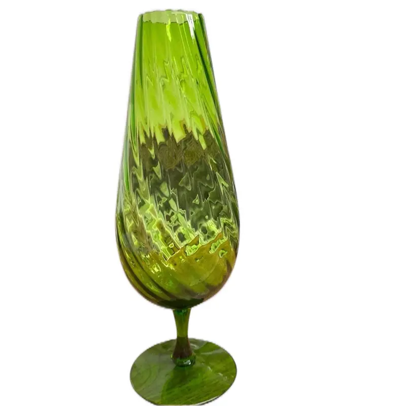 Vintage Empoli Italy Hand Blown Green Swirl Optic Art Glass Pedestal Vase 12" - Unique Home Decor