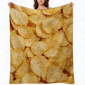 Food Print Blanket Soft Flannel Fleece Funny Novelty Potato Chips Pasta Bacon Cookies Pattern Plush Cozy Warm Blanket for Couch Bed Sofa Travel Gift for Food Lovers