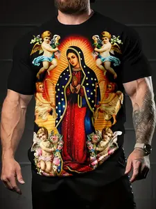 Men's 3D Digital Print T-Shirt, Casual Streetwear Fitted Short Sleeve Round Neck, 100% Polyester, Perfect Holiday Gift for Men, Menswear