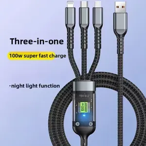 Transparent 100W Fast Charging Cable for Apple, Android, and Huawei devices. Multifunctional Charging Cable Data Cable