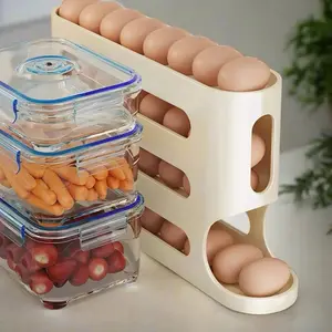Refrigerator Egg Storage Box - 4 Tiers Fridge Egg Rack Large Capacity Egg Dispenser with open top for Easy Access