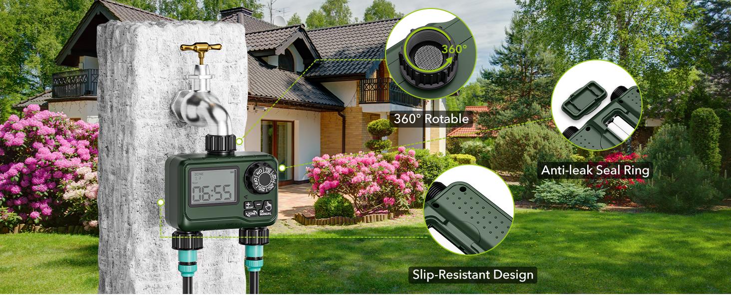 BN-LINK Sprinkler Timer Outdoor - 2 Zone Programmable Water Timer with Rain Delay, Automatic Irrigation System for Lawns & Garden Hoses - Waterproof Manual Controller with Large LCD Display BN-LINK Sprinkler Timer Outdoor - 2 Zone Programmable Water Timer with Rain Delay, Automatic Irrigation System for Lawns & Garden Hoses - Waterproof Manual Controller with Large LCD Display