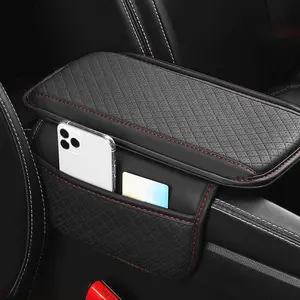Car Armrest Box Heightening Pad with Side Storage Bag, PU Leather Armrest Box Cushion Protective Cover with Storage Pocket, Universal Car Accessories, Car Console Organizer