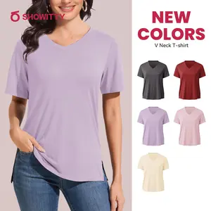 SHOWITTY ‌Women's Plus Size Casual V-Neck T-Shirts - Lightweight Breathable Tops Comfortable Fit for Summer Wear