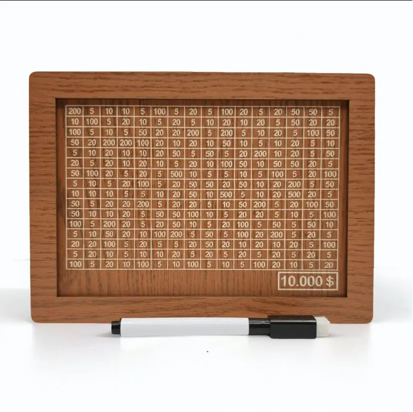 $10000 Larger Size Savings Challenge Box - Cash Vault Wooden Money Savings Box for Adults Kids - Kakeibo Money Bank - Wooden Cash Coin Piggy Bank with Counter and Dry Erase Pen - Brown Cash Coin Jar Decor Gift Decorative