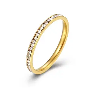 IRADA 2mm Women's Titanium Eternity Ring with Cubic Zirconia Stones for Anniversary Wedding Engagement Band in Gold & Silver