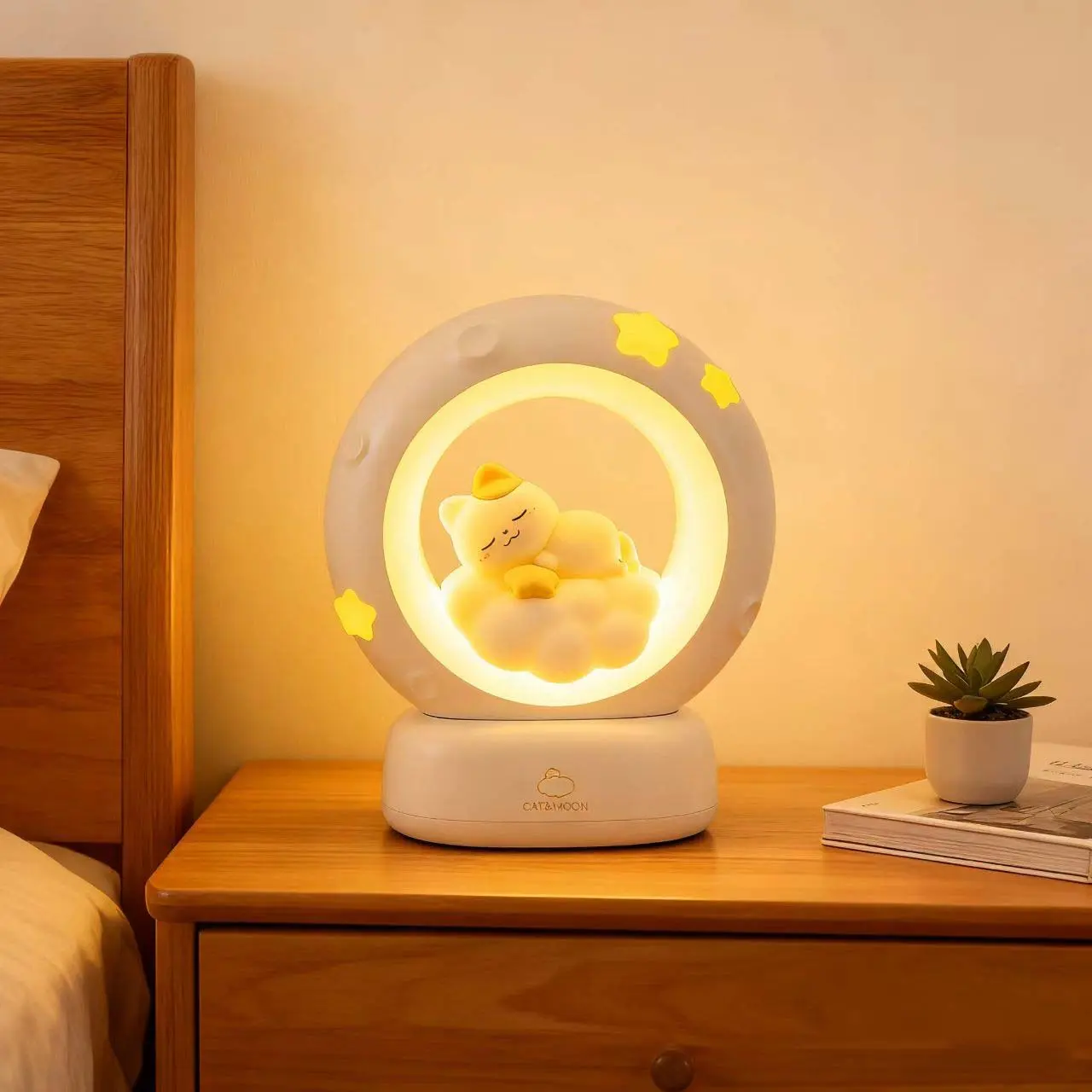 Sleeping Cat Night Light USB Rechargeable Companion Sleeping Lamp 3-speed Dimming Lighting Table Lamp 3 Levels of Brightness Adjustment Pat Lamp Office Decompression Lamp Cute Sleeping Bedside Lamp Suitable for Bedroom Living Room Cute Design