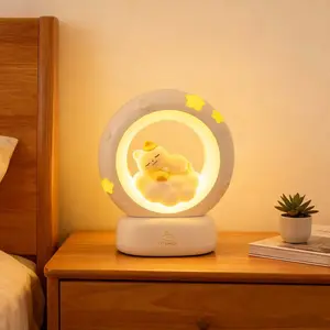 Sleeping Cat Night Light USB Rechargeable Companion Sleeping Lamp 3-speed Dimming Lighting Table Lamp 3 Levels of Brightness Adjustment Pat Lamp Office Decompression Lamp Cute Sleeping Bedside Lamp Suitable for Bedroom Living Room