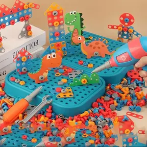 351pieces Kids Dinosaur Toy,Design and Drill Toy for Boys, Electric Drill with Toolbox for Boys, Creative Engineering Building Toy