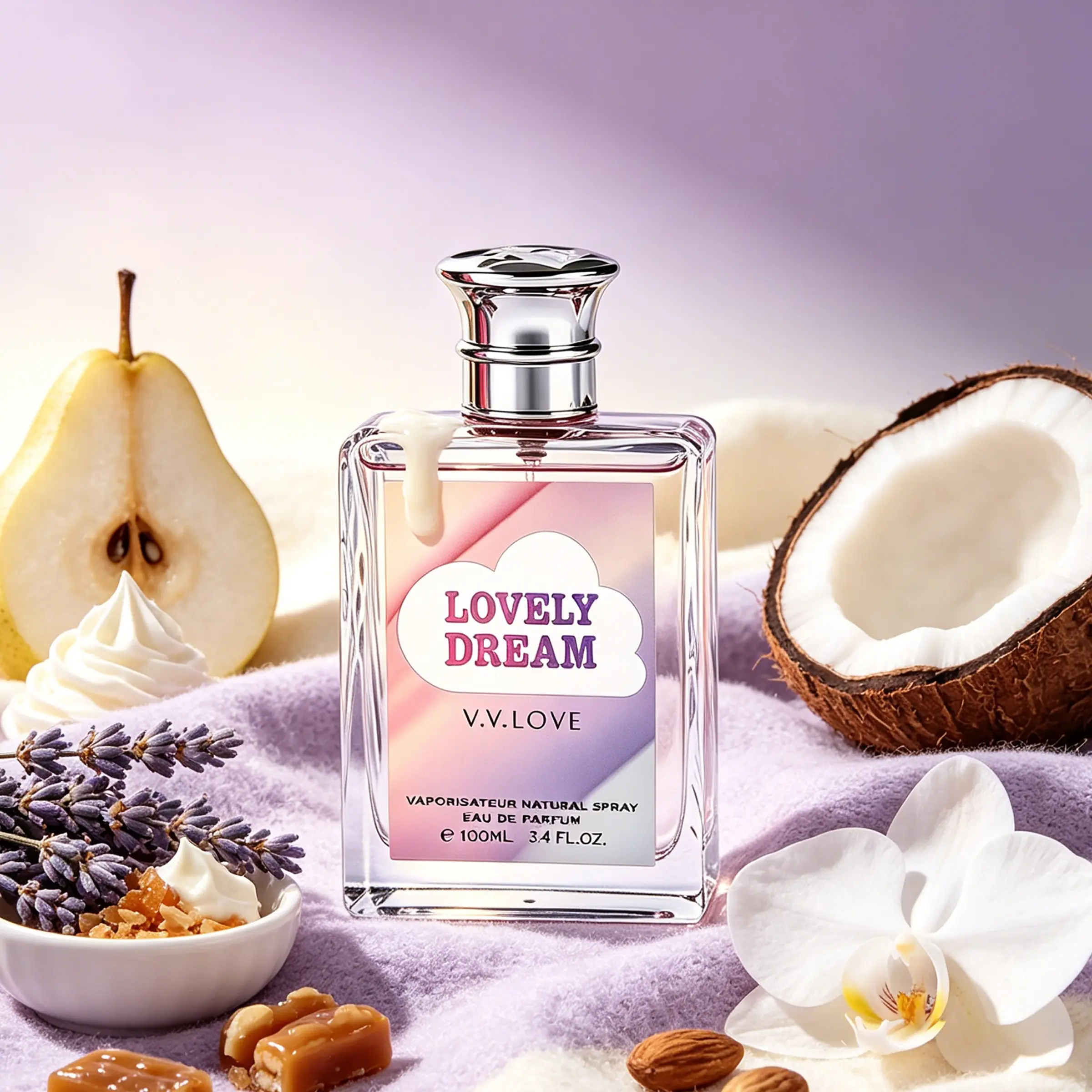 Perfume for Women and Men, Eau de Parfum (100ml) Fragrance Spray - Fruity Gourmand Scent, Caramel Perfumes, Fruit Fragrances, Long-Lasting Fragrance, with Pear & Praline & Coconut & Lavender & Cream, Perfect Gift for Her