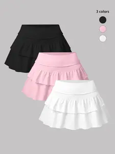 Women's Solid Ruffle Trim Layered Skirt, Casual Fashionable A Line Short Skirt for Daily Wear, Ladies Summer Bottoms