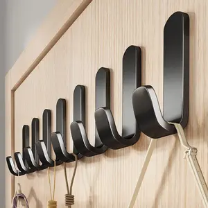 5pcs Plastic Adhesive Hooks,Damage Free Hooks Holder,Key Holder,Cute Key Hooks,Black Decorative Wall Hooks for Hanging Hat Cup Glass Headset Towel(J-Shaped)
