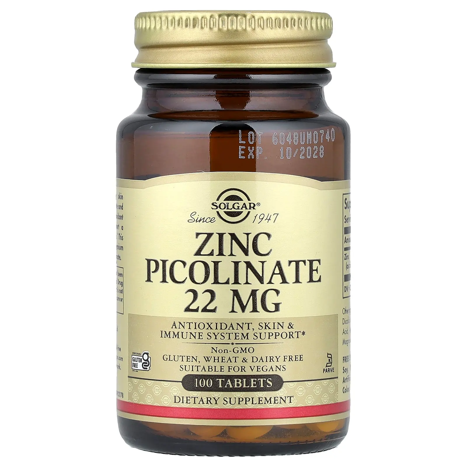 Solgar Zinc Picolinate, 22 mg, 100 Tablets