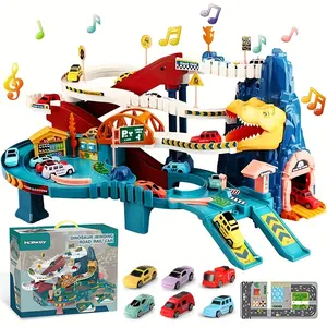 Toy Car Ramp Track Dinosaur Climbing Hills Railcar Colorful Vehicles Construction Play Set with 12 Mini Racer Cars and Track for Preschool Gifts Kids Ages 3 Years and Older (Dinosaur Hill)