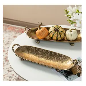 Glitzhome Set of 2 Elongated Oval Metal Decorative Trays