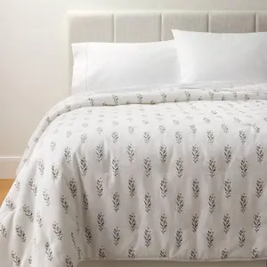 King Lofty Cotton Slub Wood Block Floral Quilt White - Threshold designed with