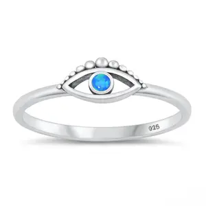 925 Silver Evil Eye Ring Blue Stone 5MM