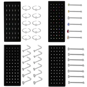 60Pcs 316L Stainless Steel Body Piercing Jewelry Set with Case, Nose Rings Tongue Rings Lip Rings Eyebrow Rings Labret Studs, Hypoallergenic Piercing Kit for Women Men
