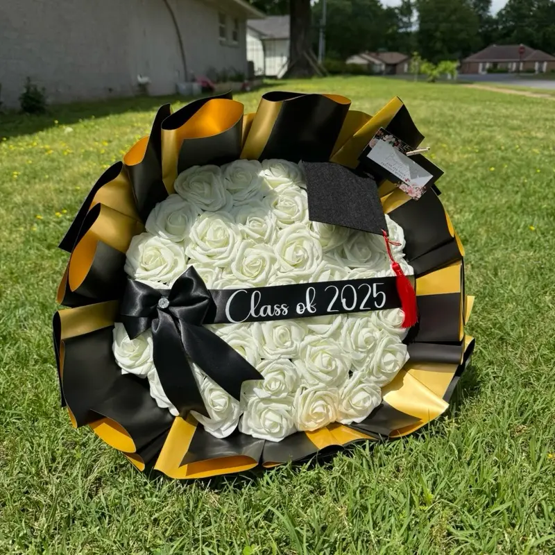 Big Roses For Graduation Graduation Eternal Rose Bouquet - White Roses with Black and Gold ...