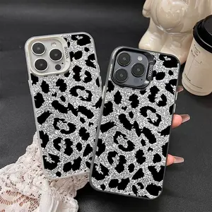 Silver Glitter Leopard Print Clear Tough Phone Case, Shockproof Anti-Fall Protection, Compatible with iPhone 17/16/15/14/13/12 Pro Max/Plus series, Y2K Hot Girl Aesthetic for Her