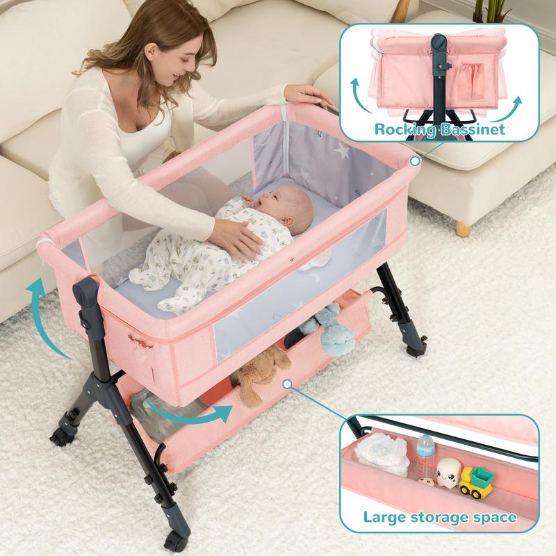 【New Year gift】Baby Bassinet Bedside Sleeper 3 in 1 - Adjustable Height, Adjustable Wheels, Travel Sleeper, Portable Design for 0-6 Months、12 Months Newborn bassinet for baby