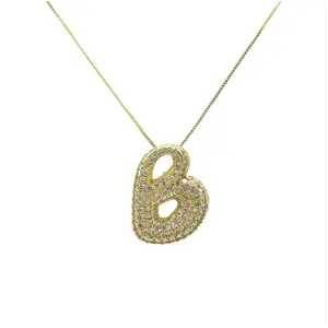 LARGE GOLDEN INITIAL NECKLACE - HAILEY BUBBLE - CZ PAVE EMBELLISHMENT *Final Sale*