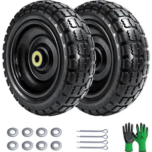 10" Flat-Free Tire (2-Pack) - Puncture-Proof Solid Polyurethane Wheel Replacement - 4.10/3.50-4, 5/8" Bore, 2.1" Offset Hub - Fits Gorilla Carts, Hand , Garden Wagons, Generators