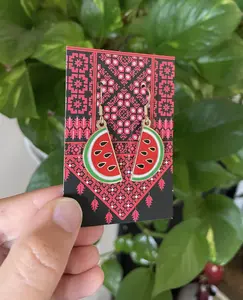 Stitch4Pali Palestine Watermelon Drop Earrings with 14k Gold Plated Hooks - Support Free Palestine