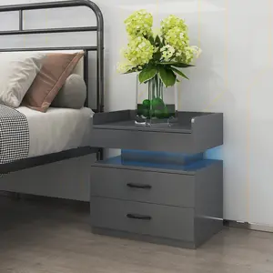 1 Set Nightstand Bedside Table with Adjustable LED Strip Light, 2-drawers, Large Storage Space, Suitable for Bedside Table, Coffee Table, Sofa Side Table or End Table for Study Desk