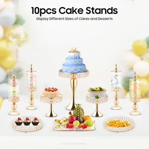 10-Piece Gold Luxury Cake Stand Set - Crystal & Acrylic Dessert Display for Wedding & Party, Round, Decor