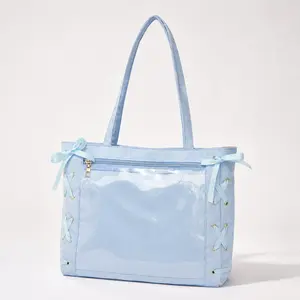 Trendy New Korean K-Style Aesthetic Minimalist Ita Bag for Women, Unique Niche Design Clear Window Top-Handle Handbag, Fashionable Underarm Shoulder Tote, DIY Enamel Pin Display Crossbody Purse, Social Media Viral Casual Everyday Gift for Her summerwins