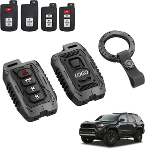 Metal Key Fob Cover Compatible with 2016-2023 Tocoma/2020-2021 4Runner/2020-2021 tundra/2016-2018 RAV4 limited/2014-2017 Camry Full Protection Key Case Shell Vacuum Black Round Ring Buckle