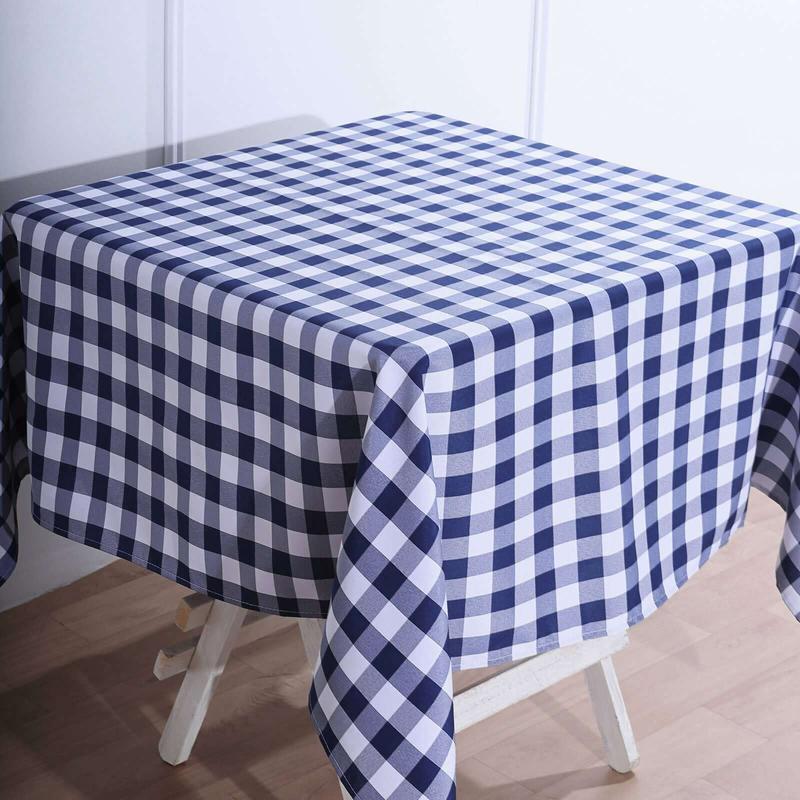 Polyester Square Tablecloth 54"x54" White/Navy Blue Checkered Buffalo Plaid Table Cover