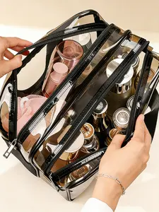 Transparent PVC Makeup Bag Large Capacity Travel Cosmetic Bag Cosmetics Bag Portable New Colorful Handbag Transparent Vanity Bag High-End Wash Bag Candy Color Storage Bag Zipper Makeup Organizer Pouch