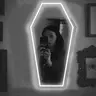 Coffin-Shaped LED Lit Mirror with Fluorescent Light - Acrylic Glass, Durable White Wall Mount Home Accessory, Bold Focal Point Room Decor, Witchy Whimsical Enthusiasts Gift