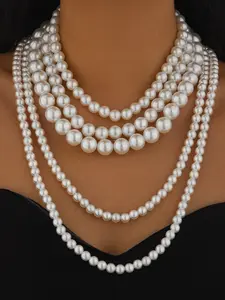 Elegant Multi-Layered Fringe Large Pearl Necklace Set, Daily Party Holiday Jewelry Accessory, Faux Pearls, All Seasons, Fashion Jewelry Party