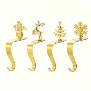 Festive Christmas Stocking Holders, & Silver Color Metal Hooks, Non-Slip Pads, Wall-Mounted Mantle Display Hangers