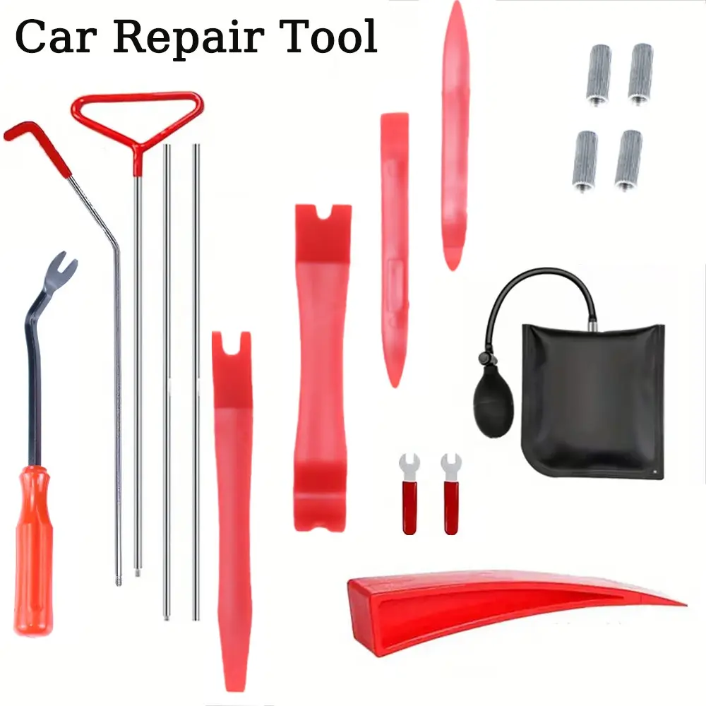 17-Piece Car Dent Repair Tool Set, Includes Dent Rods, Pry Bars, Air Bag Pump, Essential Auto Maintenance Kit for Doors and Dashboards, Car Dent Remover, Dent Puller Tool, Auto Repair Tools, Automotive Maintenance Tools