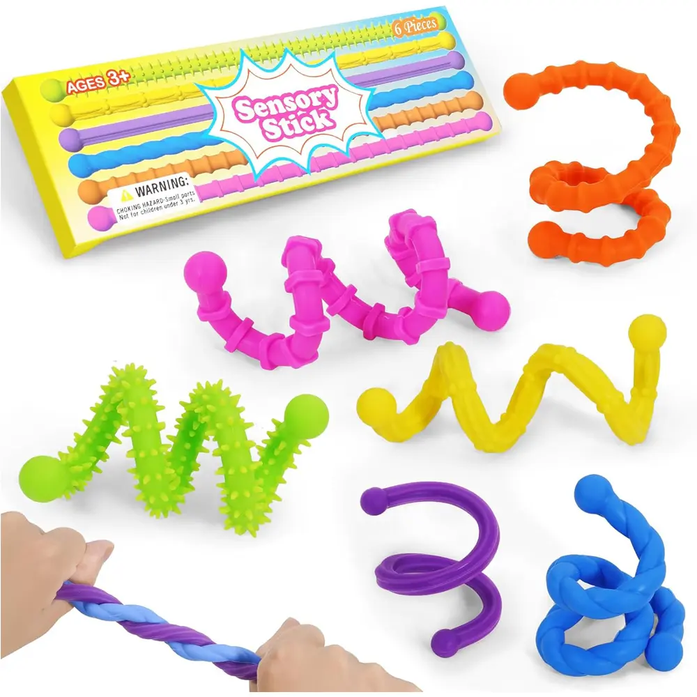 Finger Sensory Twister Sticks, 6-Piece Textured Quiet Toy Set, Durable Bendable Stress Relief Toy, Perfect Birthday & Christmas Gift