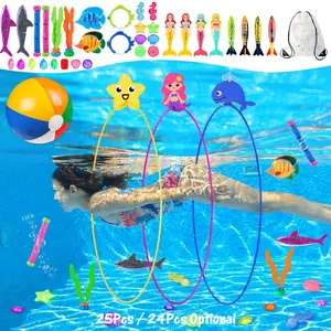 25PCS/24 PCS Diving Rings,Summer Set,Mermaid Dive Pool Toys with Diving Gems ,Treasure Chest, Diving Rings, Storage Bag,Luau Hawaiian Pool Beach Party ,Pool Party Favors and Beach Party Favors, for Teens Adults, Pool Fishes ,Dive Sticks ,Gems Swim