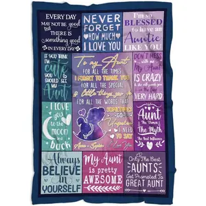 To My Aunt From Niece Nephew Blanket Ultra Soft Flannel Cozy Warm Bedroom Couch Sofa Throw Decor Decorative Throw Perfect Birthday Gift Christmas Gift Mothers Day Gift Anniversary Gift for Aunt Auntie Best Aunt Ever Love Message Style