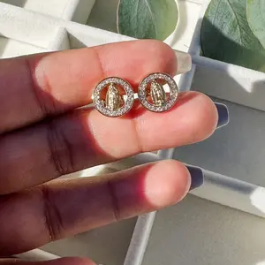 Round Virgin Mary earrings studs Elegant