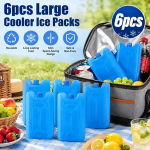 6pcs Large Cooler Ice Packs - Reusable Long Lasting Ice Pack (-5 C) Space-Saving Slim Ice Packs,Dry Ice Packs, Freezer Packs & Reusable Ice Pack For Cooler Bags for Food Beverage Refrigerator Air Conditioner Fan,Lunch Boxes Bento Beach Camp Freezer Pack