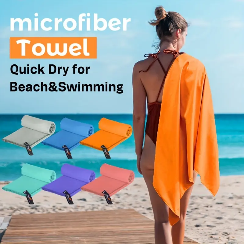 1pc Lightweight Compact Quick-Dry Microfiber Camping Bath Towel, Coastal Solid Color Design, Fast-Drying for Beach Gym Yoga Travel