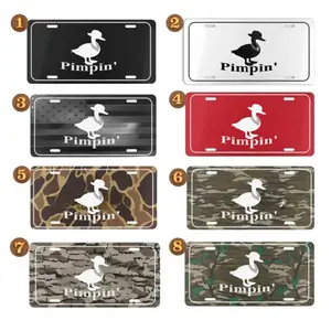 "Pimpin' Duck" Sandy Bottom Camo Front License Plate - Funny Duck Hunting Aluminum Car Tag - Waterfowl Hunter Humor Vanity Plate - Gift for Him