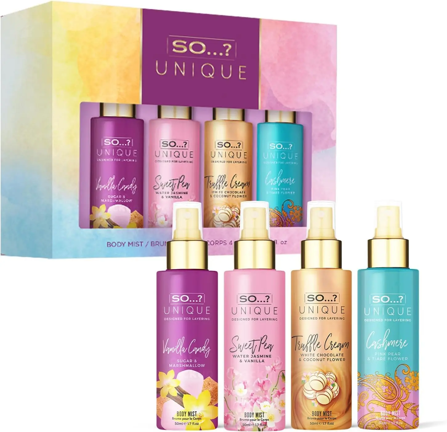 So…? Unique Body Mist Set - Perfumes for Women - 4 pcs - Vegan,  - Travel Size - 650 to 1000 Sprays - Floral Fragrances - Eau De Parfum - Great Scent Floral Fragrances Eau De Pafum Floral Chypre Scent Eau De Parfume Floral Oriental Fragrance